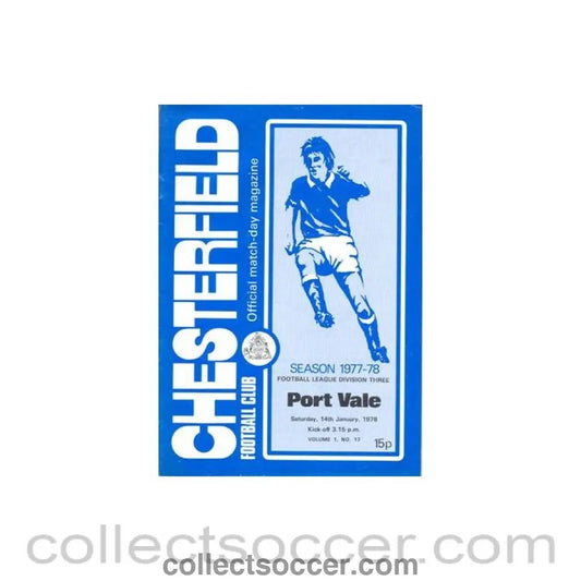 1978 - Chesterfield v Port Vale official programme 14/01/1978 Football League - Collect Soccer