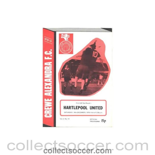 1978 - Crewe Alexandra v Hartlepool United official programme 16/12/1978 F.A. Cup - Collect Soccer