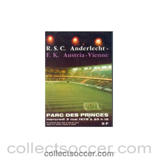 1978 Cup Winners Cup Final Official Programme Anderlecht v Austria Vienna Very Rare!