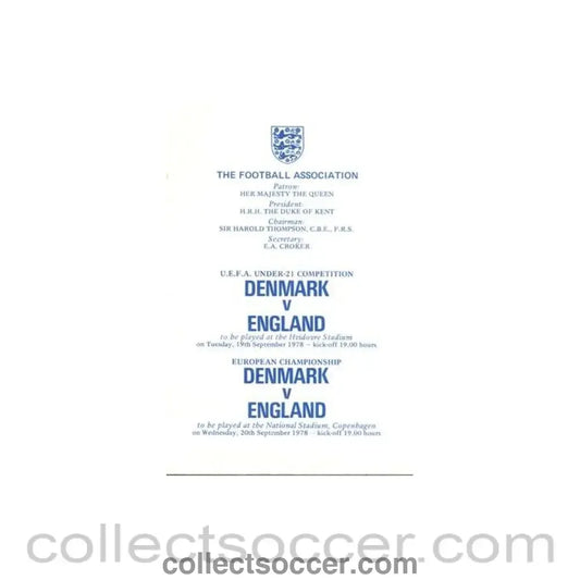 1978 Denmark v England programme of arrangements Royal Box