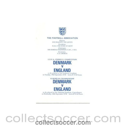 1978 Denmark v England programme of arrangements Royal Box - Collect Soccer