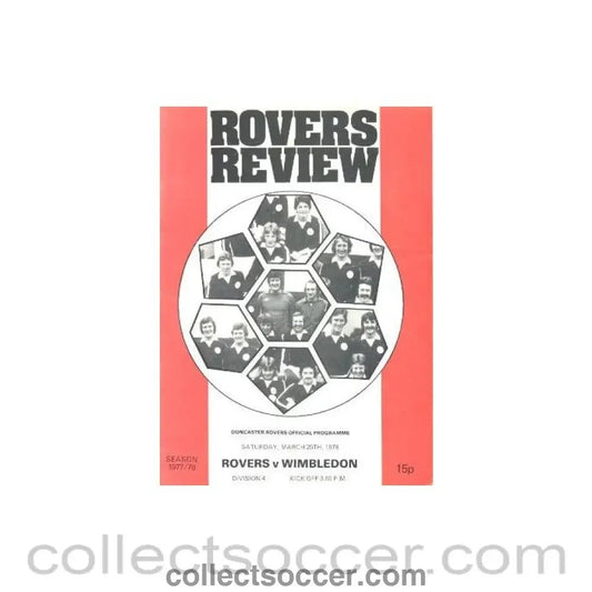 1978 - Doncaster Rovers v Wimbledon official programme 25/03/1978 - Collect Soccer