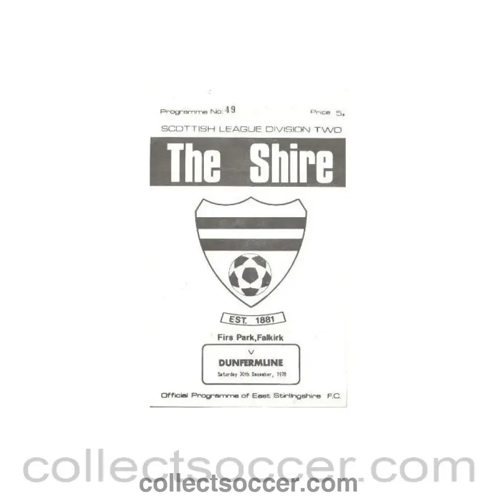 1978 - East Stirlingshire v Dunfermline official programme 30/12/1978 Scottish League - Collect Soccer