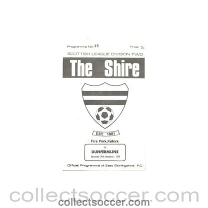 1978 - East Stirlingshire v Dunfermline official programme 30/12/1978 Scottish League - Collect Soccer