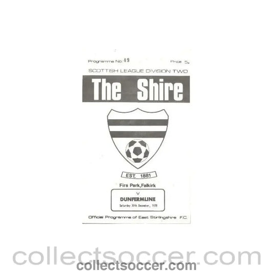 1978 - East Stirlingshire v Dunfermline official programme 30/12/1978 Scottish League - Collect Soccer