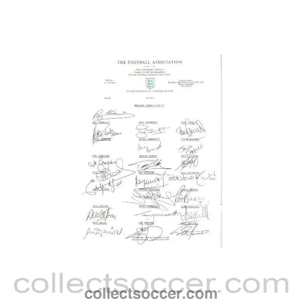 1978 - England Squad signatures 1978-1979 facsimile - Collect Soccer