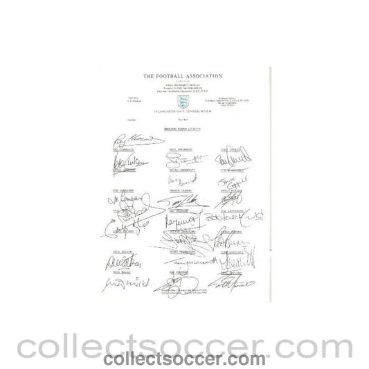 1978 - England Squad signatures 1978-1979 facsimile - Collect Soccer