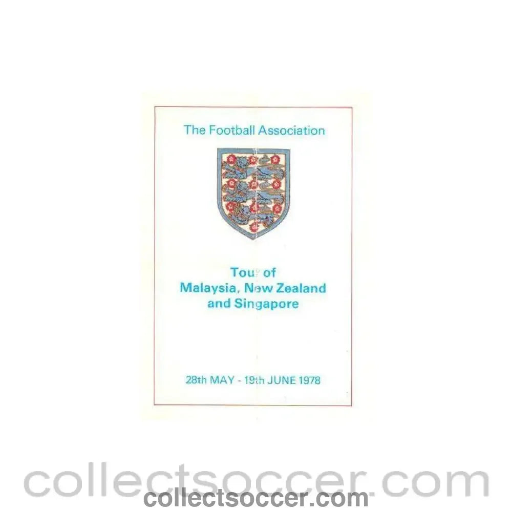 1978 - England Tour of Malaysia New Zealand and Singapore brochure 28th May to 19 June 1978