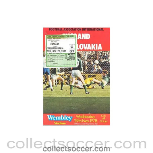 1978 England v Czechoslovakia official programme 29/11/1978 with ticket - Collect Soccer