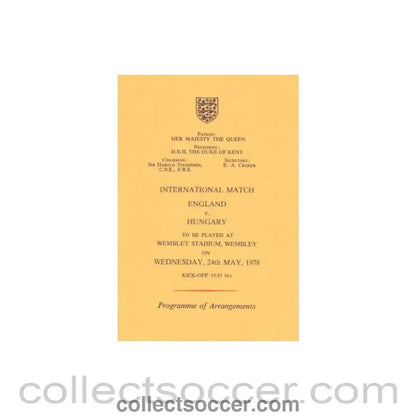 1978 England v Hungary programme of arrangements Royal Box - Collect Soccer