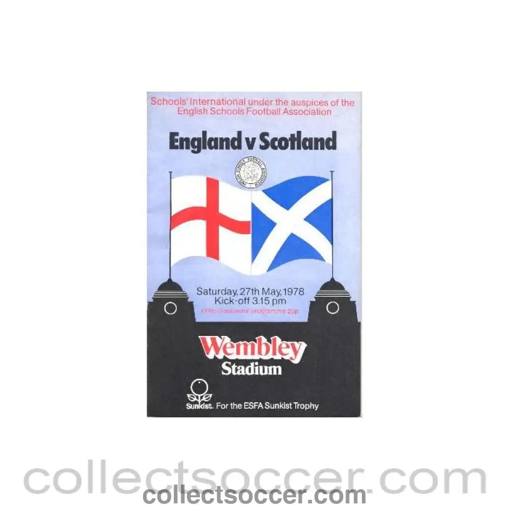 1978 England v Scotland official programme 27/05/1978 Schools International at Wembley - Collect Soccer