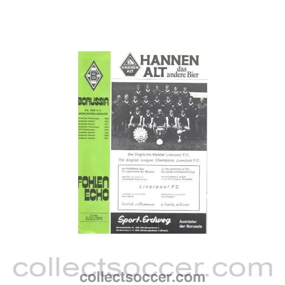 1978 European Cup Semi - Final Borussia Monchengladbach, Germany v Liverpool official programme 29/03/1978 - Collect Soccer