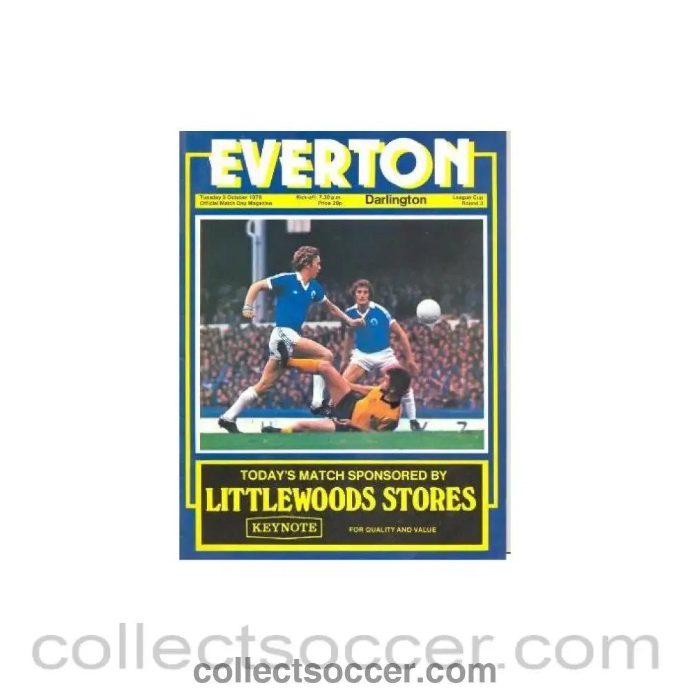 1978 - Everton v Darlington official programme 03/10/1978 Football League - Collect Soccer