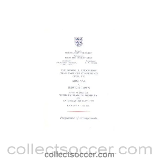 1978 F.A. Cup Final programme of arrangements Royal Box