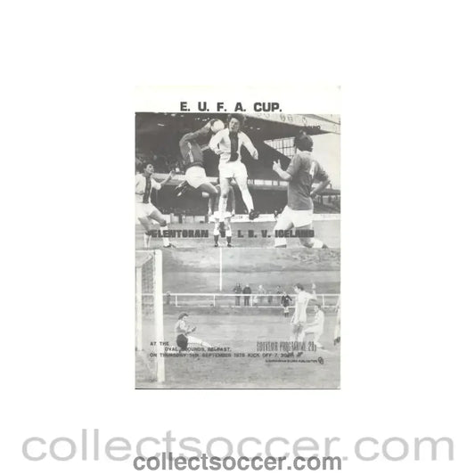1978 - Glentoran v I.B.V., Iceland official programme 14/09/1978 UEFA Cup - Collect Soccer