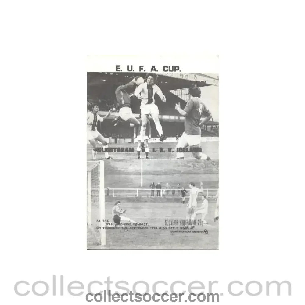 1978 - Glentoran v I.B.V., Iceland official programme 14/09/1978 UEFA Cup - Collect Soccer