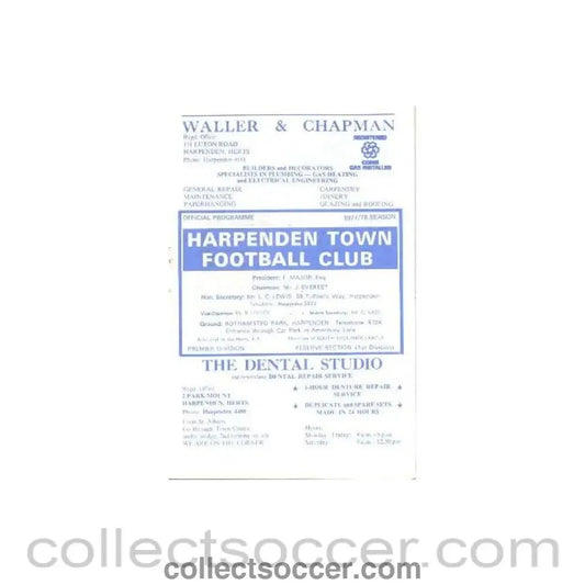 1978 - Harpenden Town Select XI v Clausenengen Norway official programme 11/04/1978 International Friendly - Collect Soccer