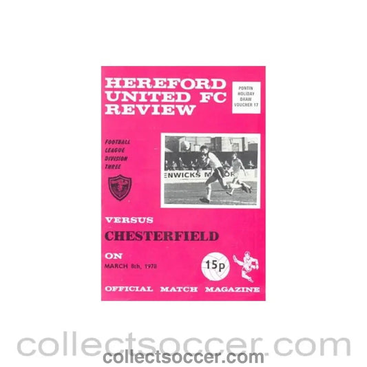 1978 - Hereford United v Chesterfield official programme 08/03/1978 Football League - Collect Soccer