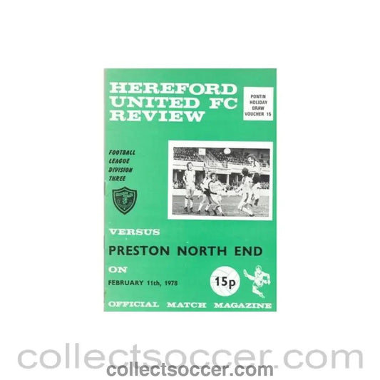 1978 - Hereford United v Preston North End official programme 11/02/1978 Football League - Collect Soccer