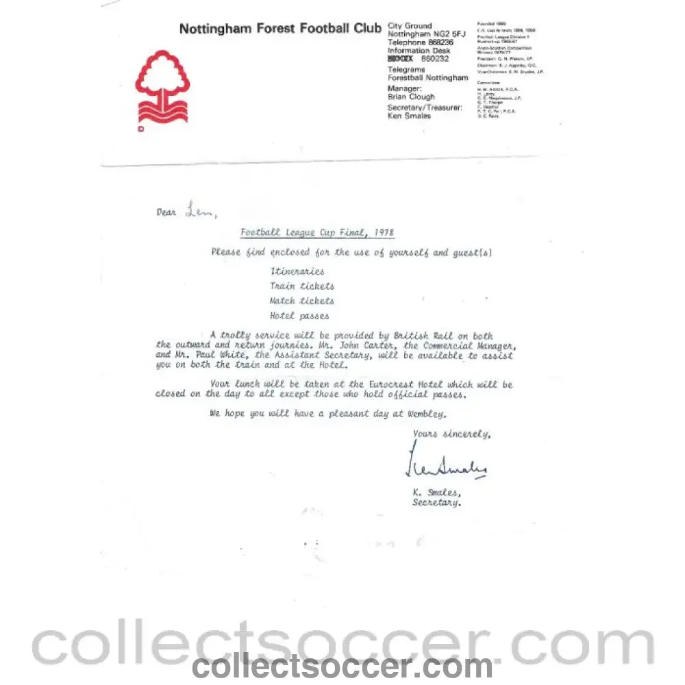 1978 League Cup Final Programme + Ticket + Rare Letter - Liverpool v Nottingham Forest - Collect Soccer