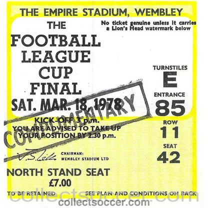 1978 League Cup Final Programme + Ticket + Rare Letter - Liverpool v Nottingham Forest - Collect Soccer