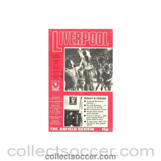 1978 - Liverpool v Birmingham City official programme 21/01/1978 - Collect Soccer
