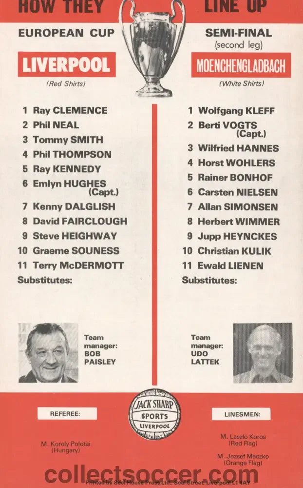 1978 - Liverpool v Borussia Monchengladbach European Cup Semi Final official programme 12/04/1978 - Collect Soccer