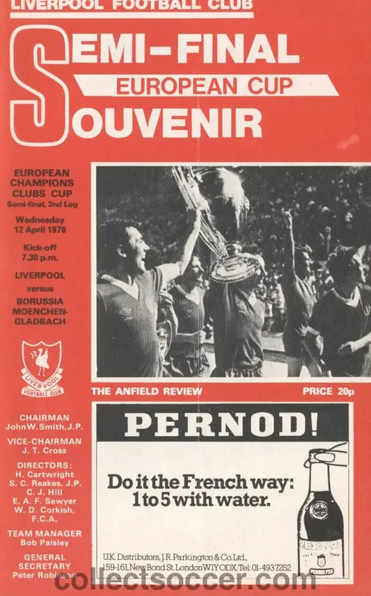 1978 - Liverpool v Borussia Monchengladbach European Cup Semi Final official programme 12/04/1978 - Collect Soccer