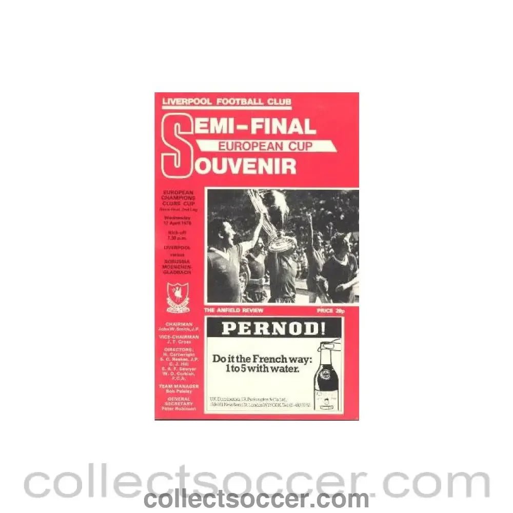 1978 Liverpool v Borussia Monchengladbach official programme 12/04/1978 European Cup Semi - Final - Collect Soccer