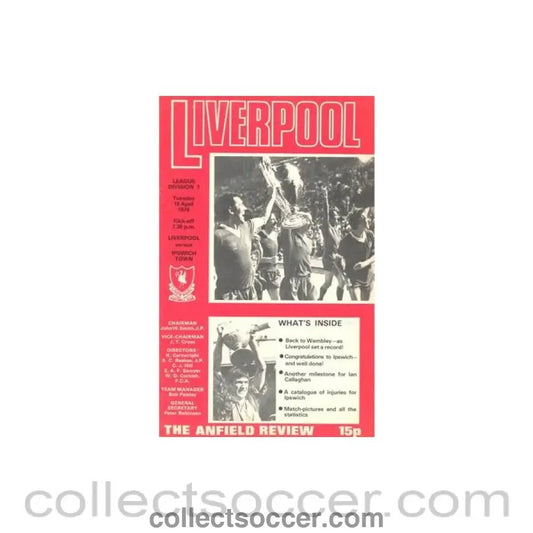 1978 - Liverpool v Ipswich Town official programme 18/04/1978 - Collect Soccer