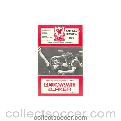 1978 - Liverpool v Middlesbrough official programme 25/11/1978 - Collect Soccer