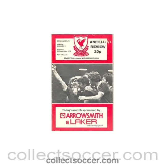 1978 - Liverpool v Middlesbrough official programme 25/11/1978 - Collect Soccer