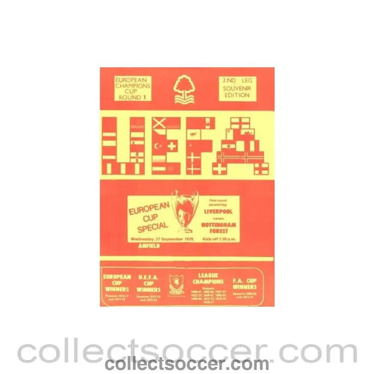 1978 - Liverpool v Nottingham Forest official programme 27/09/1978 European Cup, Nottingham Edition - Collect Soccer