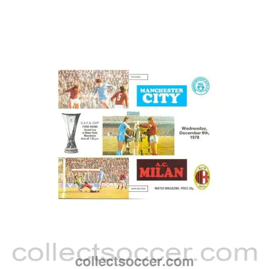 1978 - Manchester City v Milan official programme 06/12/1978 UEFA Cup - Collect Soccer