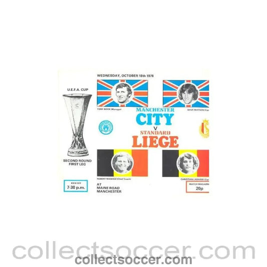 1978 - Manchester City v Standard Liege official programme 18/10/1978 UEFA Cup - Collect Soccer