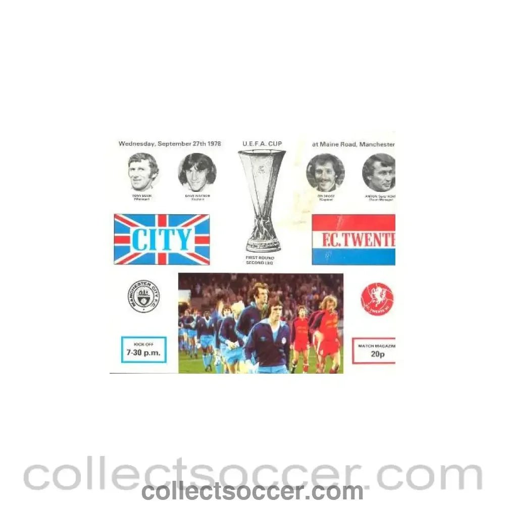 1978 - Manchester City v Twente official programme 27/09/1978 UEFA Cup, slightly damaged - Collect Soccer