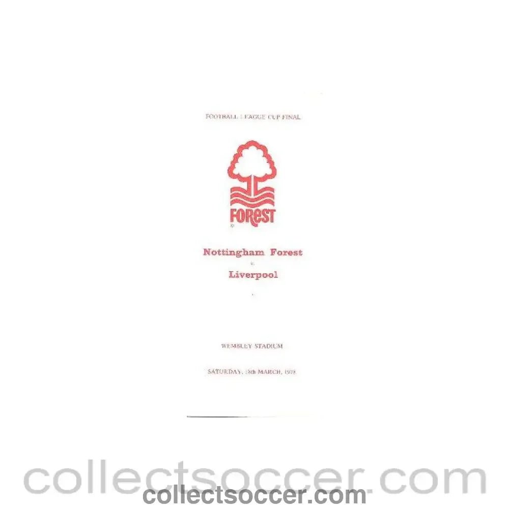 1978 - Nottingham Forest v Liverpool menu and arrangements 18/03/1978 - Collect Soccer