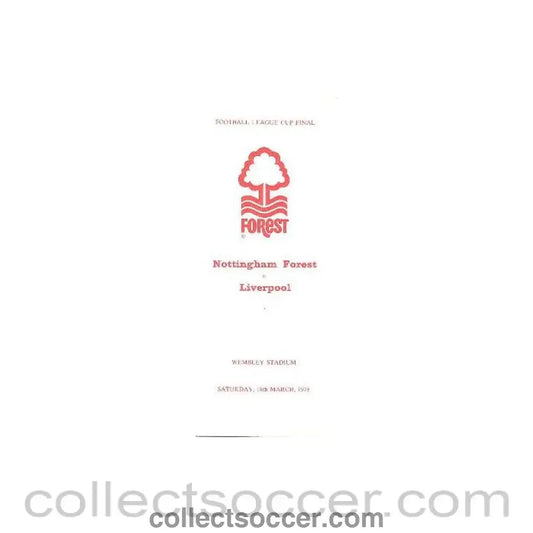 1978 - Nottingham Forest v Liverpool menu and arrangements 18/03/1978