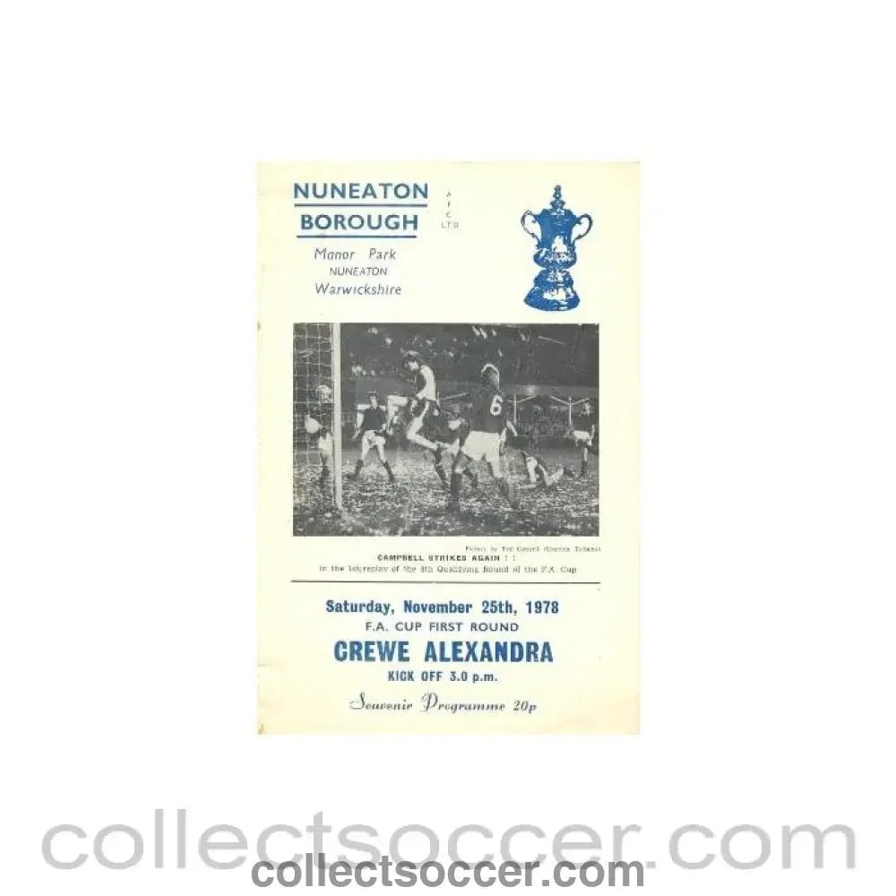 1978 - Nuneaton Borough v Crewe Alexandra official programme 25/11/1978 F.A. Cup - Collect Soccer