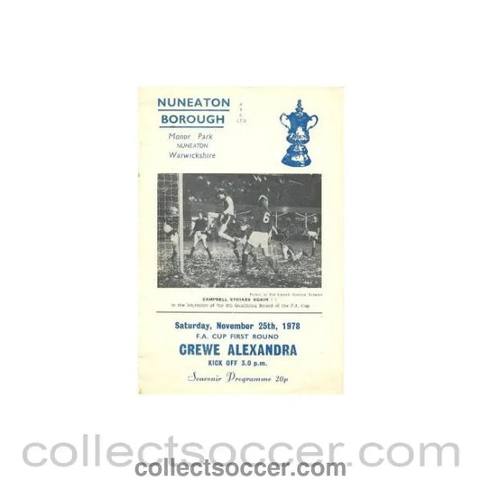 1978 - Nuneaton Borough v Crewe Alexandra official programme 25/11/1978 F.A. Cup - Collect Soccer