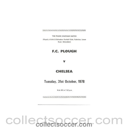 1978 - Plough vChelsea official programme 31/10/1978 - Collect Soccer