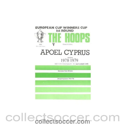 1978 - Shamrock Rovers v Apoel Cyprus official programme 13/09/1978 European Cup Winners Cup - Collect Soccer