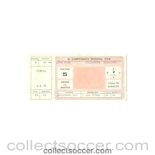 1978 Spain v Austria Directors Box unused World Cup Ticket - Collect Soccer