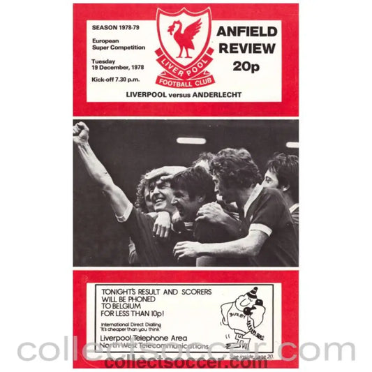 1978 Super Cup Final 2nd Leg Liverpool v Anderlecht Official Programme - Collect Soccer