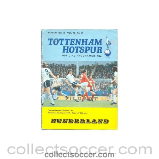 1978 - Tottenham Hotspur v Sunderland official programme 22/04/1978 Football League - Collect Soccer