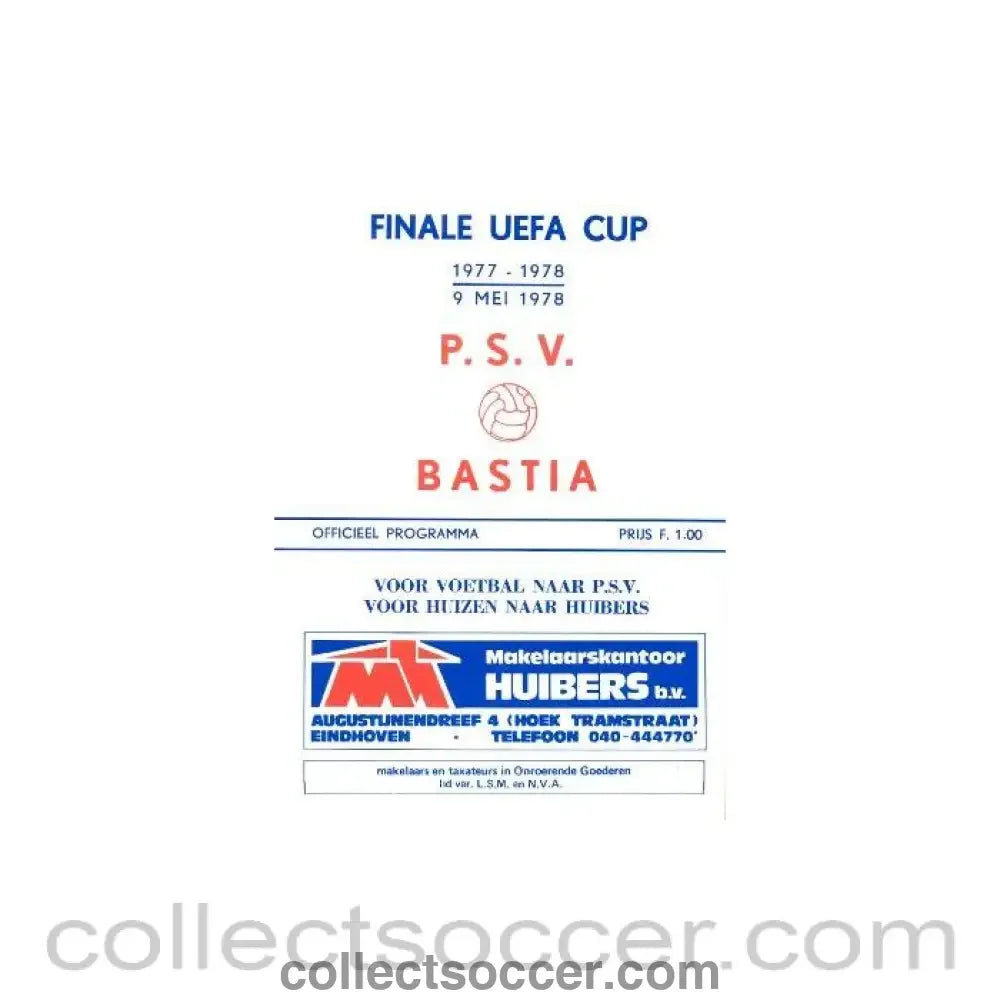 1978 UEFA Cup Final Official Programme Eindhoven v Bastia official programme 09/05/1978
