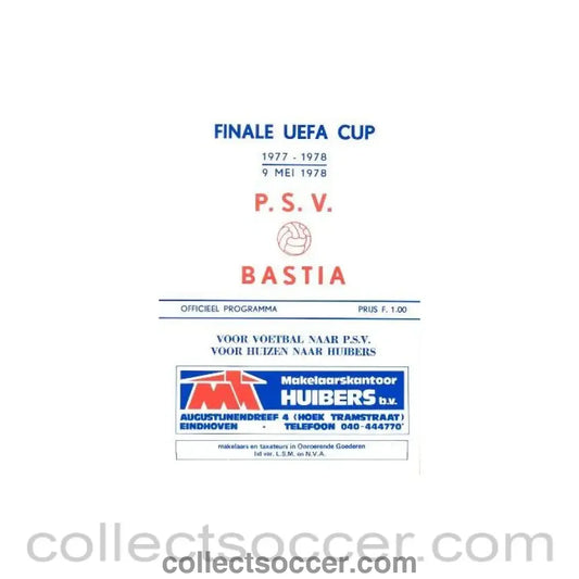 1978 UEFA Cup Final Official Programme Eindhoven v Bastia official programme 09/05/1978