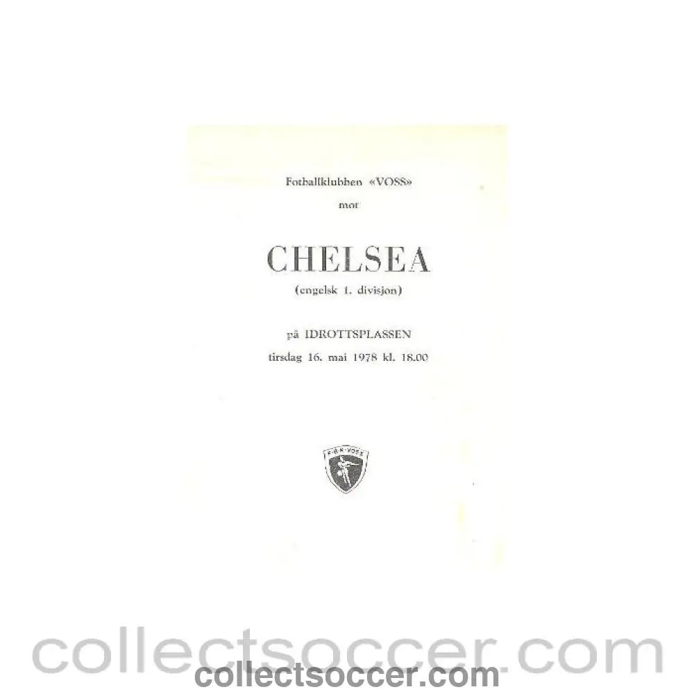 1978 - VOSS v Chelsea official programme 16/05/1978 - Collect Soccer
