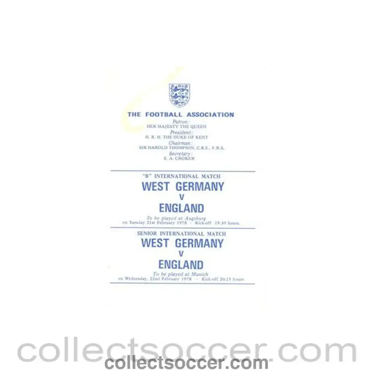 1978 West Germany v England programme of arrangements Royal Box very good condition