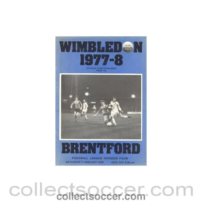 1978 - Wimbledon v Brentford official programme 07/01/1978 - Collect Soccer
